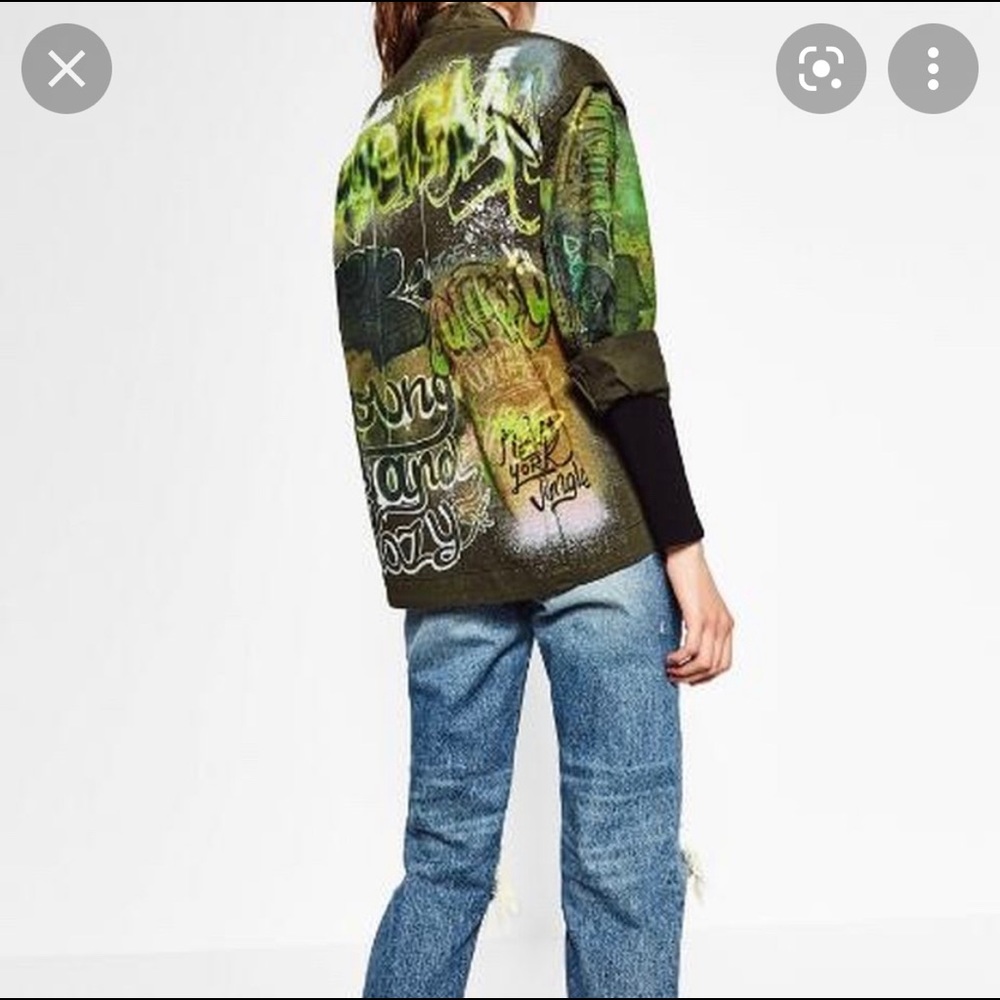 Zara Green Graffiti Khaki Jacket